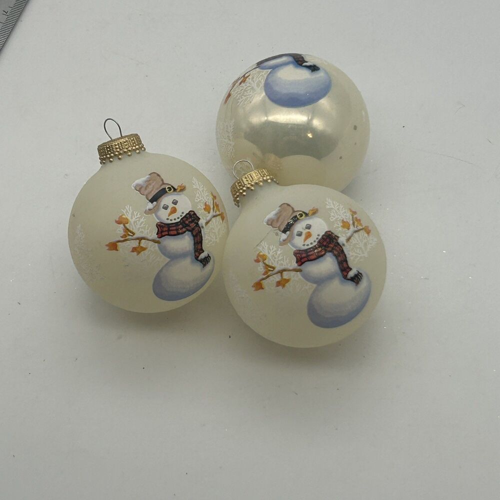 Krebs Blown Glass Snowman Christmas Ball Ornaments 2.5 Inch Set of 3